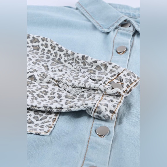 NEW Casual Leopard Denim Lapel Long Sleeve Button Down Oversized Jackets Coat - Picture 6 of 9